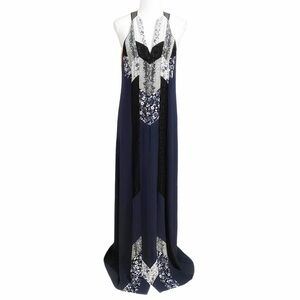𝅺BCBGMAXAZRIA RUNWAY ZUZANA NAVY LACE FLORAL PATCHWORK SLEEVELESS BOHO DRESS